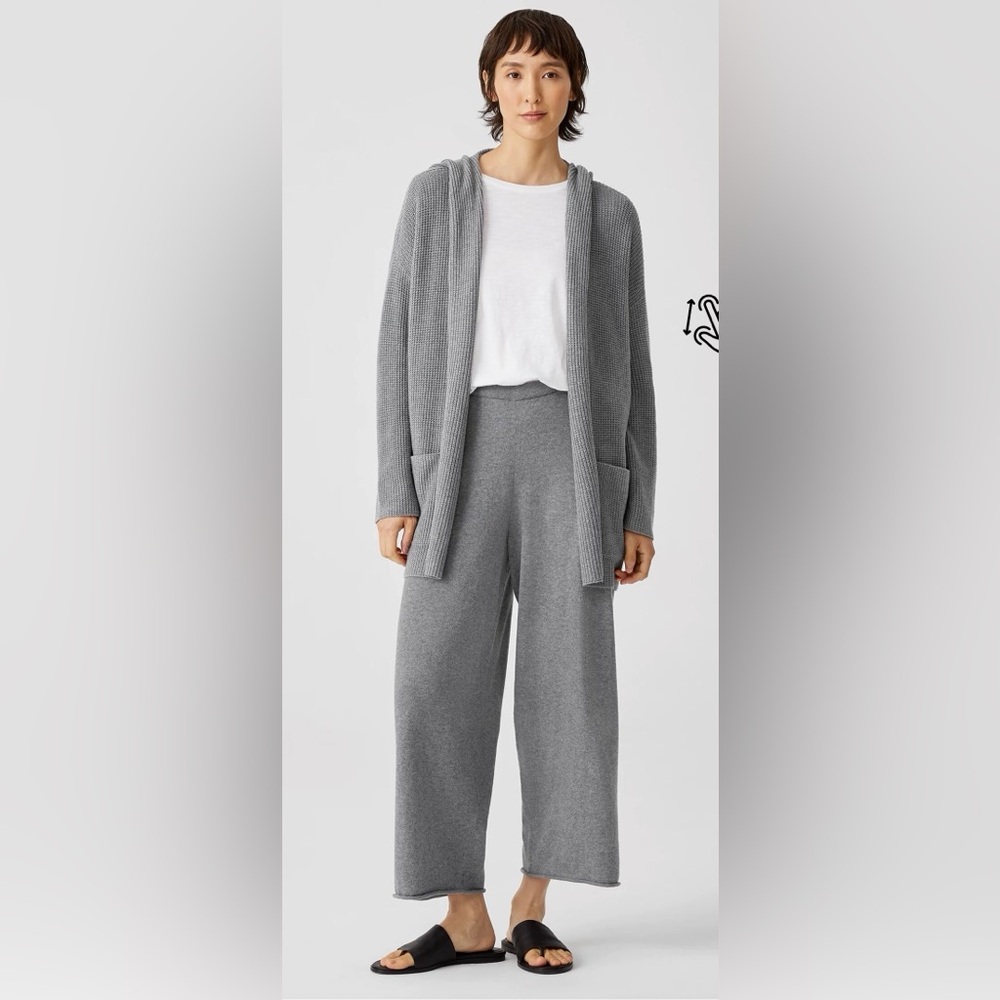 Eileen Fisher Peruvian Organic Cotton Hooded Cardigan Sweater Gray Petite Small